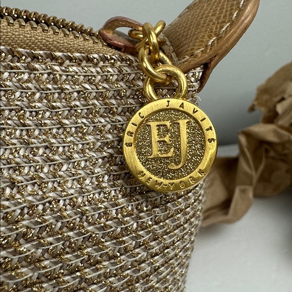 Eric Javits Squishee® Woven Tote Bag - Natural Beige with Metallic Gold - Picture 13 of 15